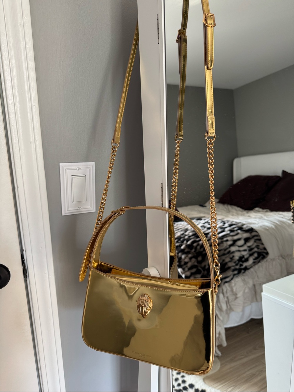 Kurt Geiger Gold Metallic Shoulder Bag with Chain Strap